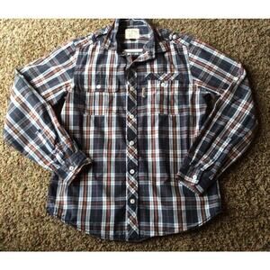 MARC ECKO Cut & Sew Long Sleeve Button Down Blue Plaid Shirt Size Small
